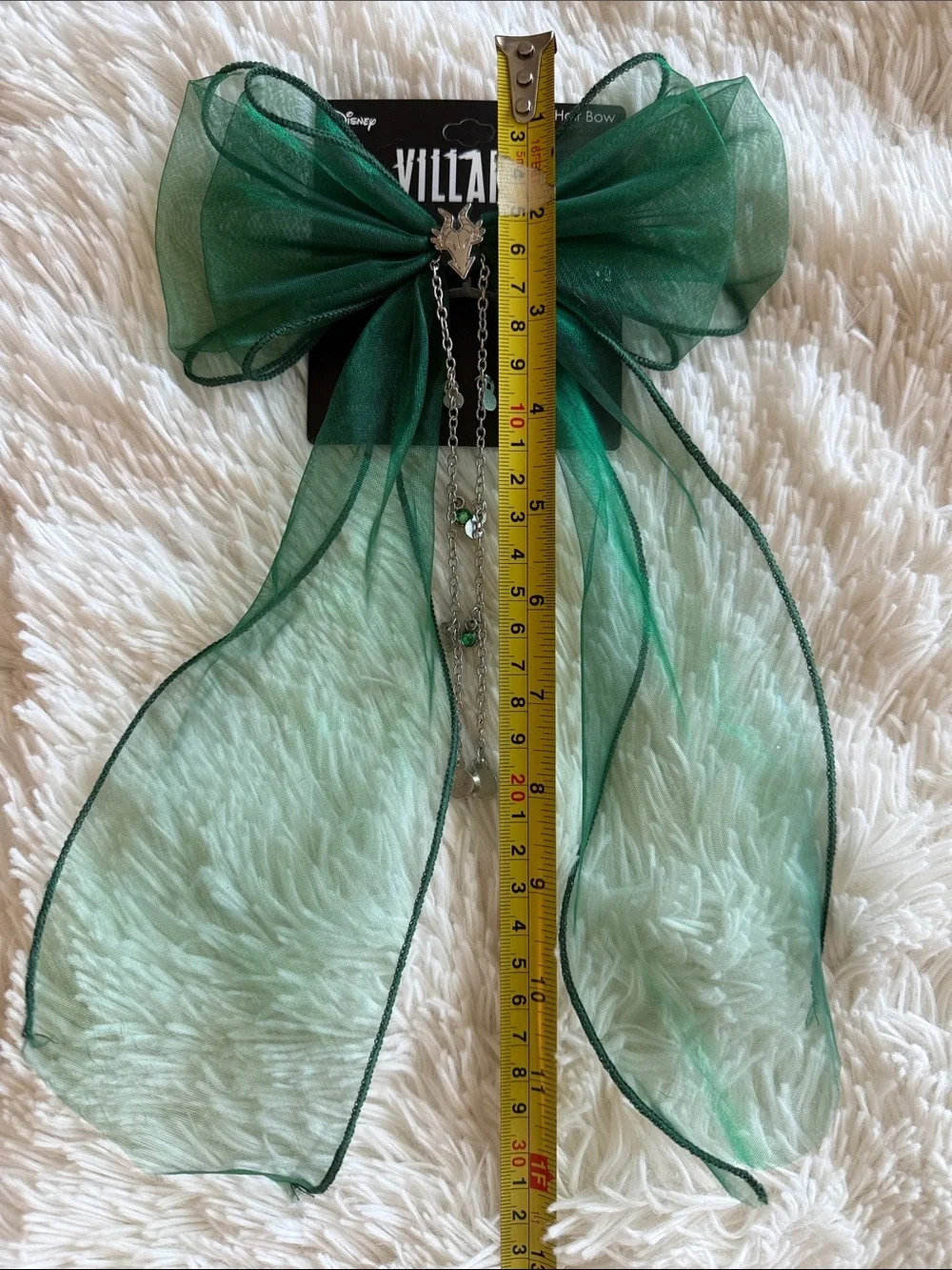 NWT Disney Maleficent Hair Bow Clip with Chain and Charms